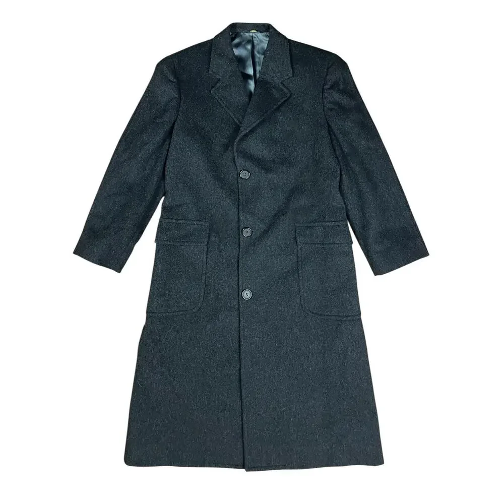 J. Crew 100% Wool Long Trench Coat Charcoal Gray Topcoat Overcoat Men's Size 38R - Picture 2 of 8